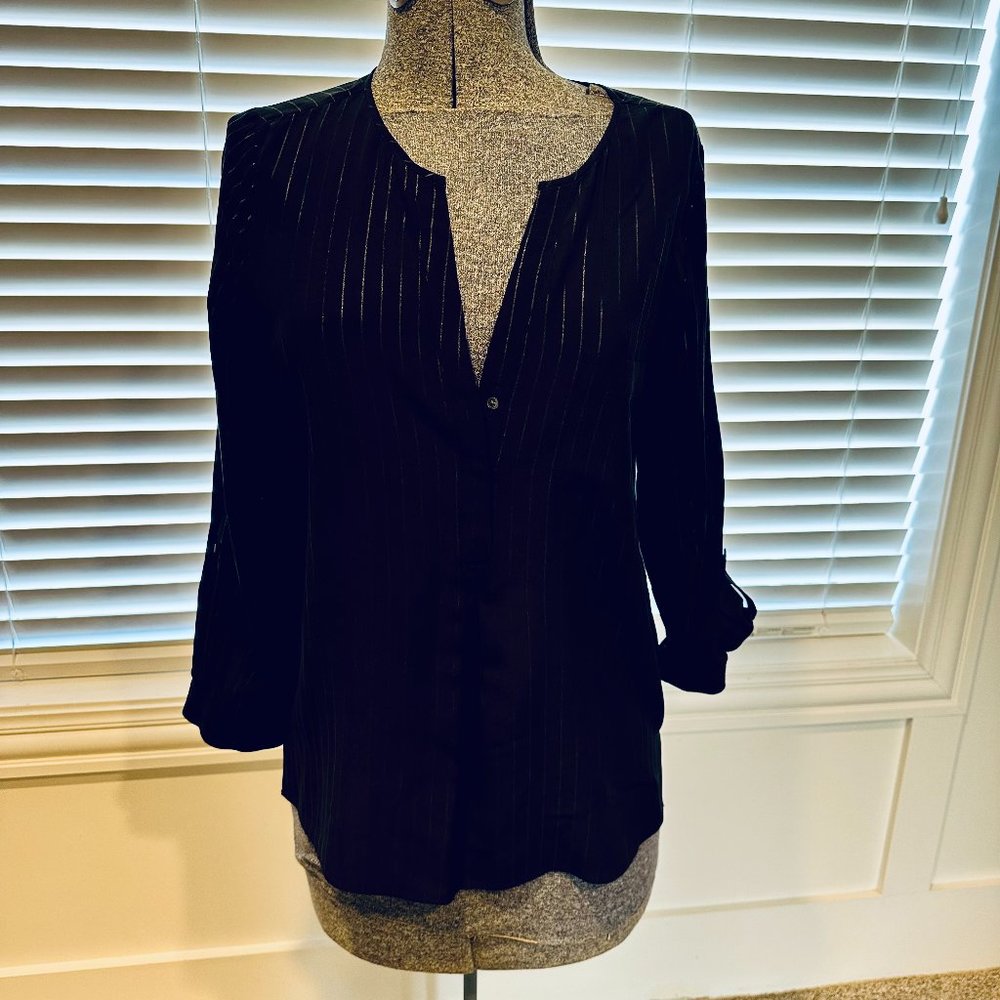 Joie | Black Silk Pinstripe Tunic | Long Sleeve | Size S